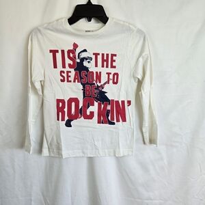 Crazy 8 Boys White Red Rockin Santa Long Sleeve Christmas Graphic School Tee Med